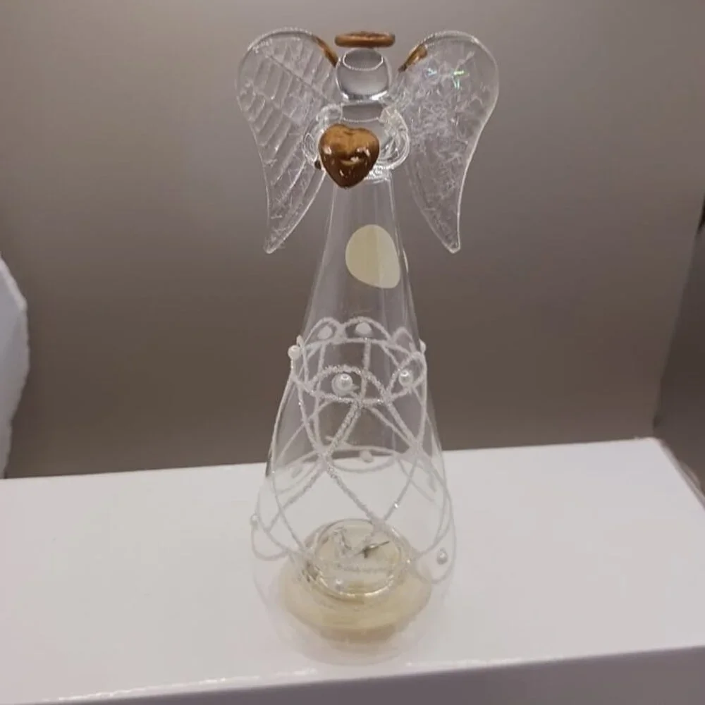 Angel light up  glass ornament glass with gold heart